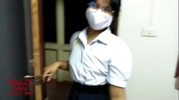 New Asian teen sex with his girlfriend wear thai student uniform top Clips