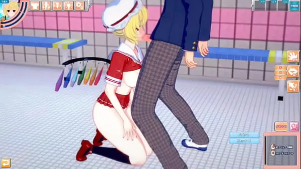 New Eroge Koikatsu! ] Touhou project Flandre Scarlet's boobs rubbed and Nio standing handjob fellatio sex after being served! Blonde huge breasts hentai [hentai game top Clips