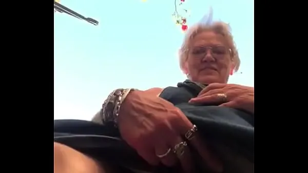 New Grandma shows big slit outside top Clips